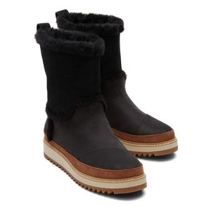 TOMS NWOT Women's Makenna Mid Calf Leather & Faux Fur Boots Black 7